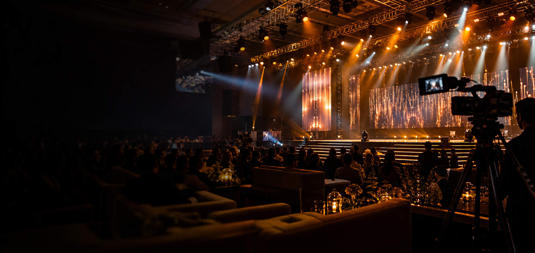 Professional event stage with warm lighting